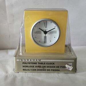 Vintage Ingraham Yellow Polystone Table Clock In Original Box